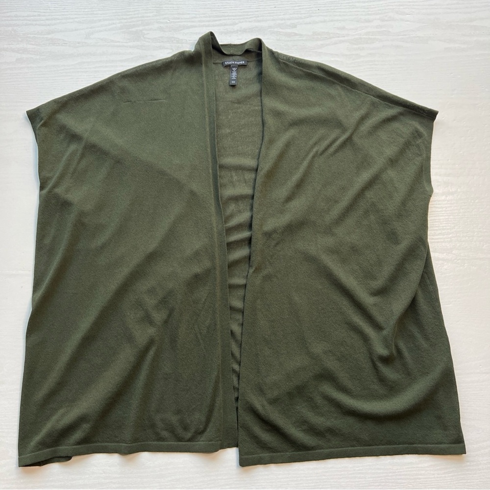 Eileen‎ Fisher Sleeveless Cardigan Womens Medium Green Organic Cotton